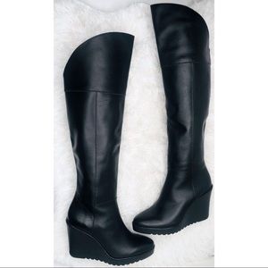 REBECCA MINKOFF Black Leather Wedge Boots Sz 7
